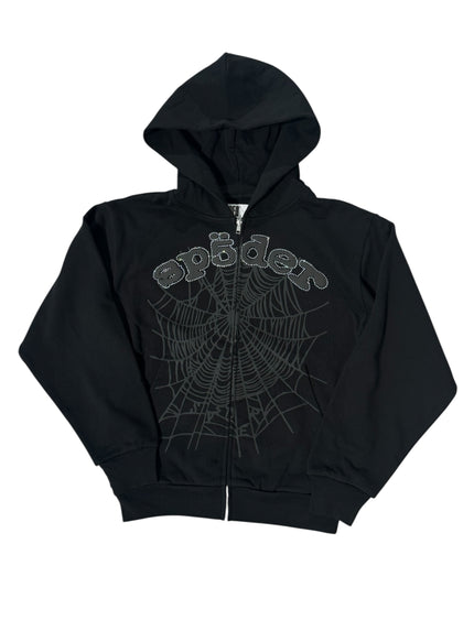 Sp5der OG Web Zip Up Black Rhinestone