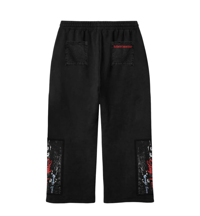 Daven Homme Uncharted DH Appliqué Embroidered Sweatpants Black