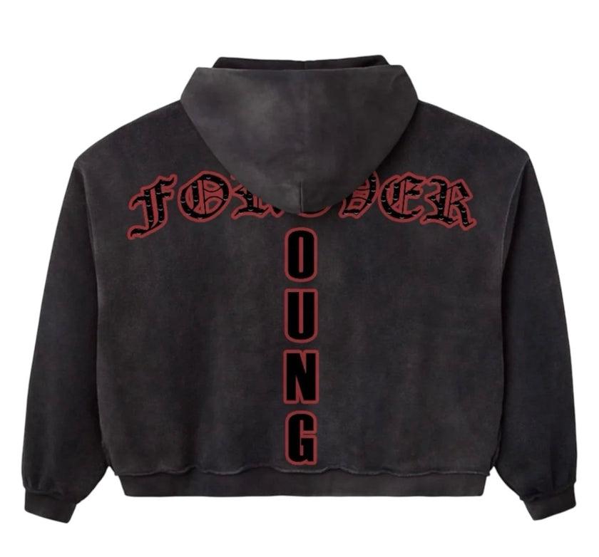Daven Homme Black Forever Young Zip Up Hoodie