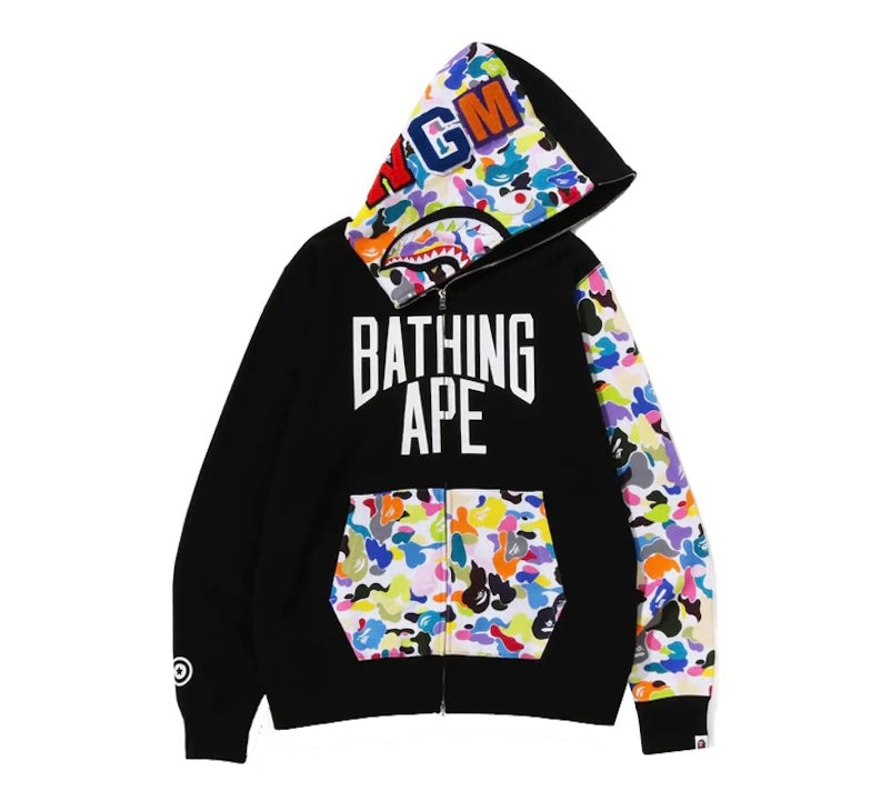BAPE Multi Camo NYC Logo Shark Full Zip Hoodie Grey