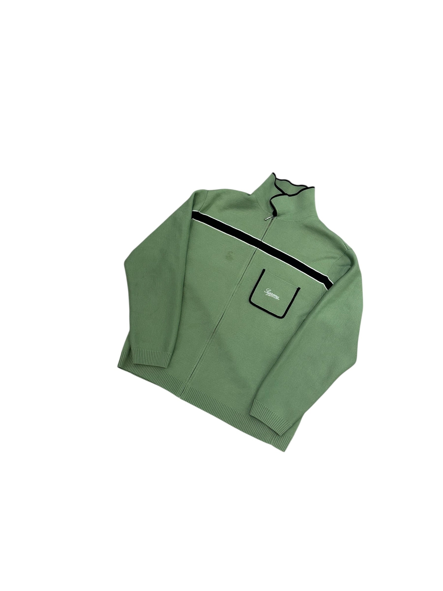 Supreme Chest Stripe Zip Up Cardigan Dusty Green