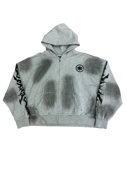 Lost Shdws Distressed Zip Up Grey