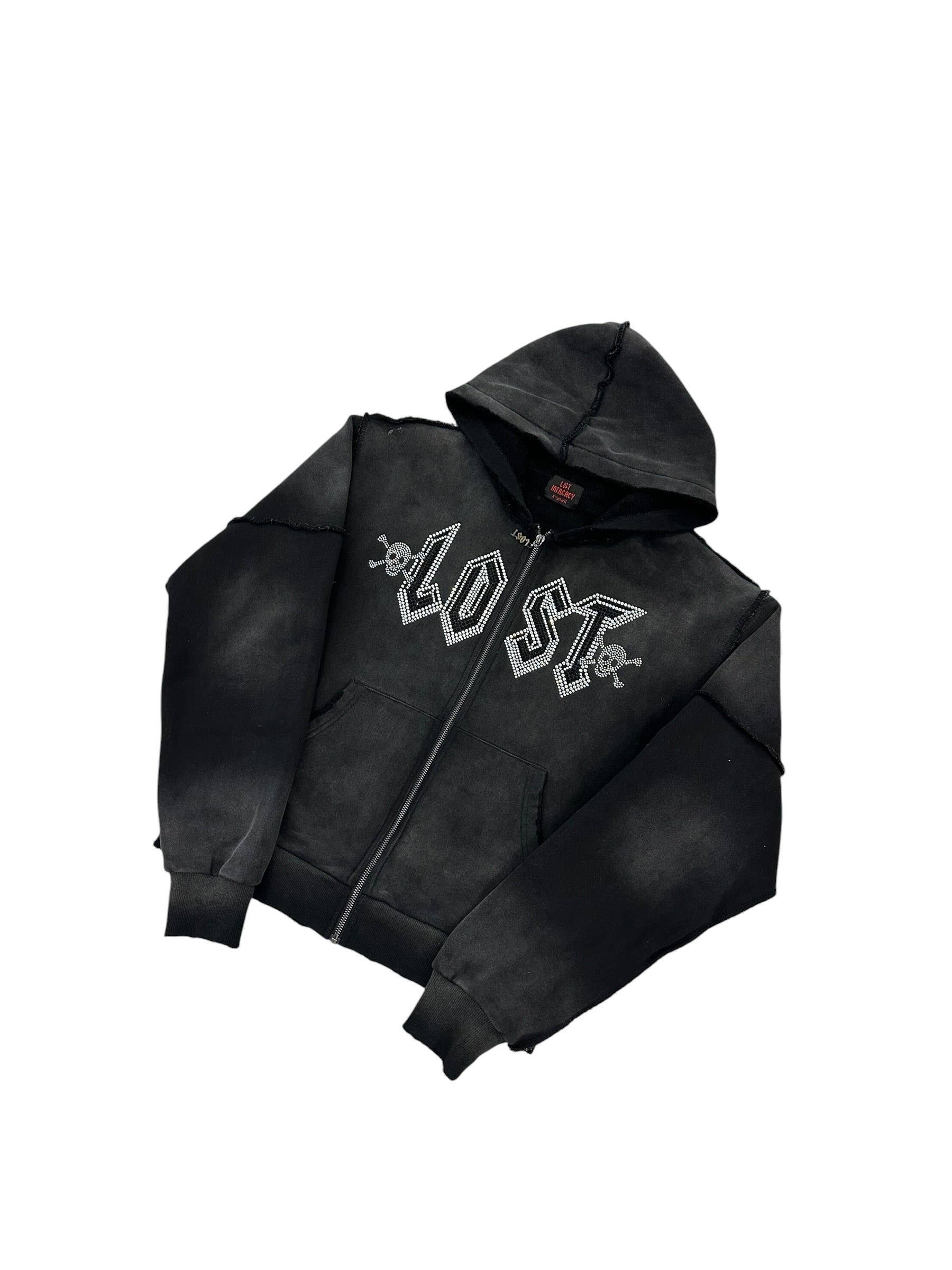 Lost Intricacy Rhinestone Zip Up Hoodie Black