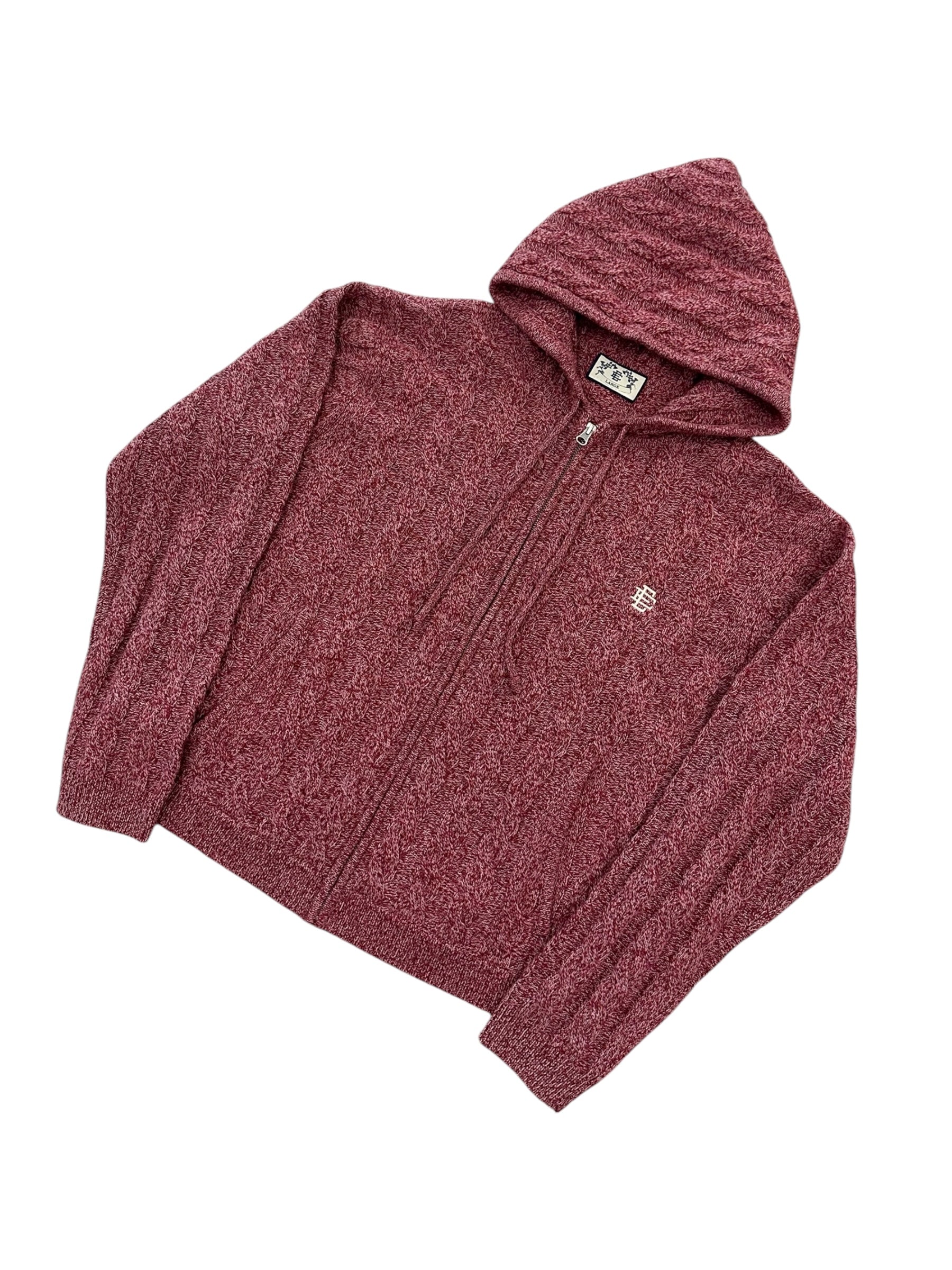Eric Emanuel EE Cable Knit Zip Up Burgundy