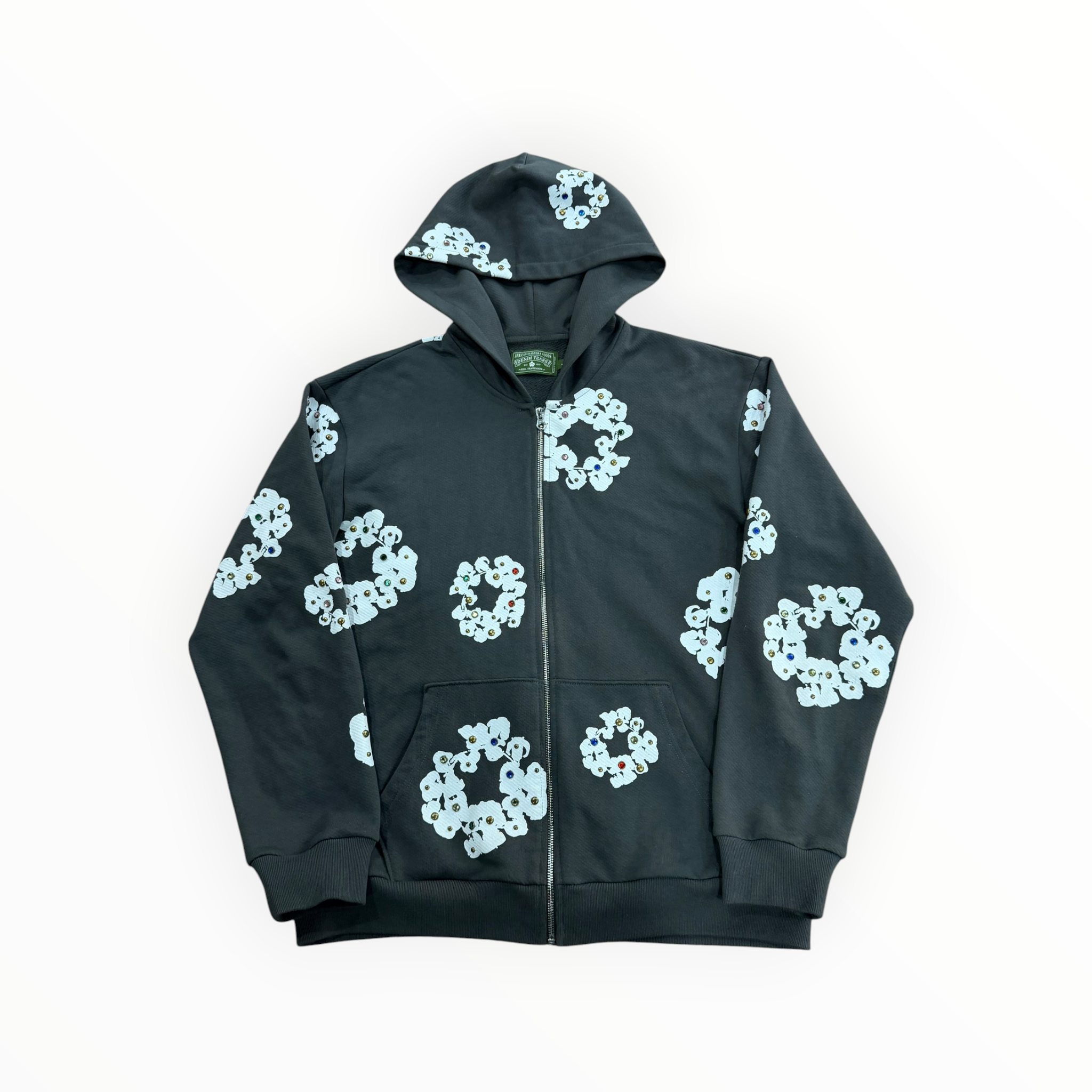 Denim Tears Rhinestone Wreath Zip Hoodie Black