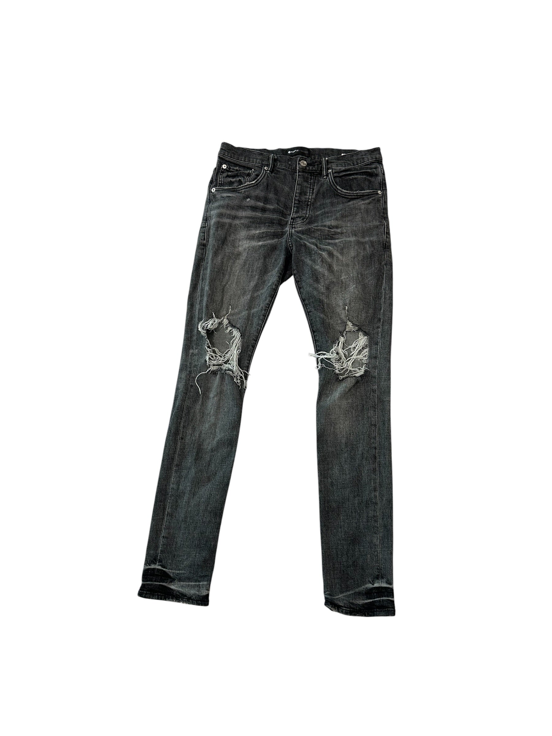 Purple Black Blowout Knee Denim