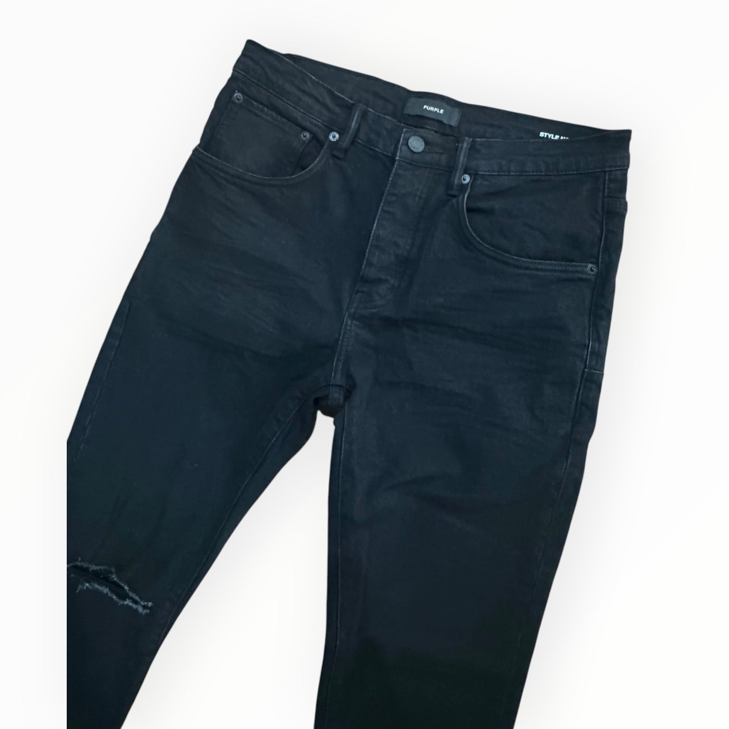 Purple Denim Knee Slit Black
