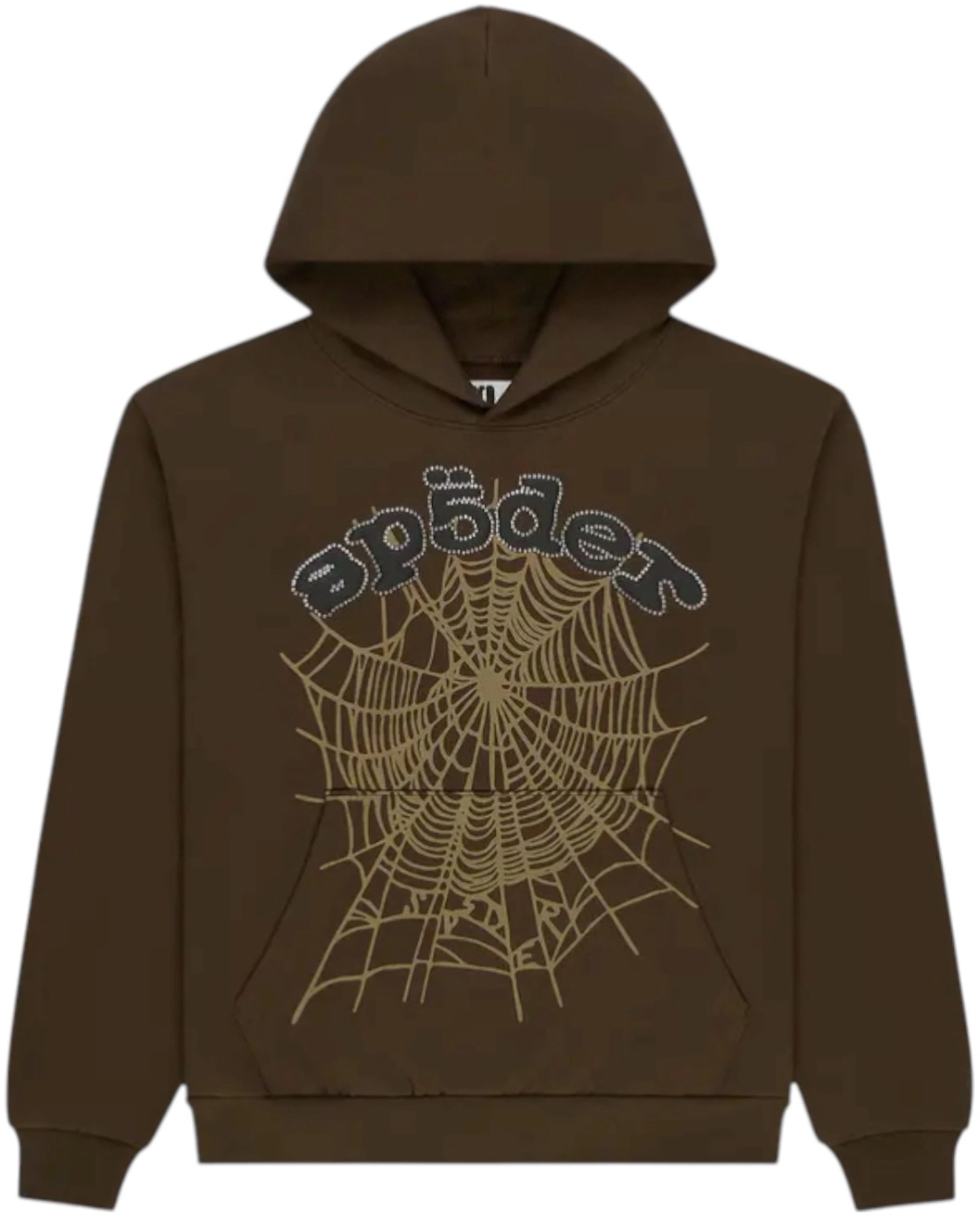 Sp5der OG Web Rhinestone Hoodie Brown