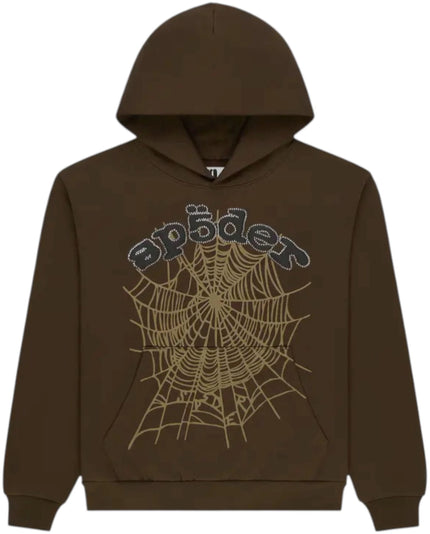 Sp5der OG Web Rhinestone Hoodie Brown