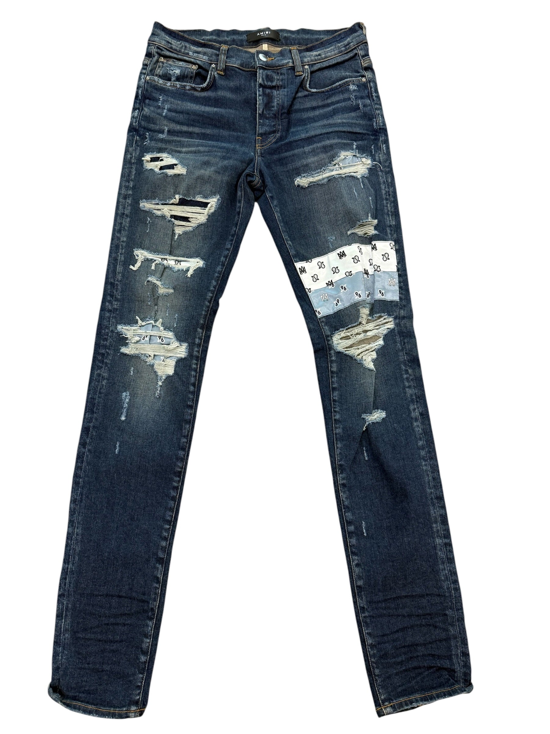 Amiri Paisley Patch Destroyed Skinny Denim