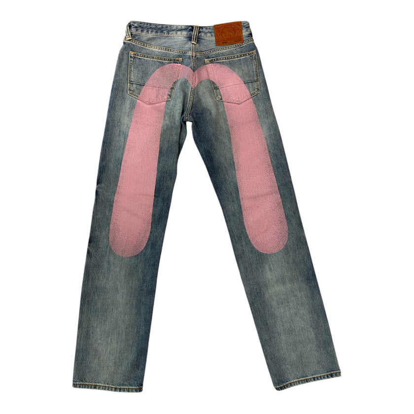 Evisu Pink Diacock Print Baggy Denim