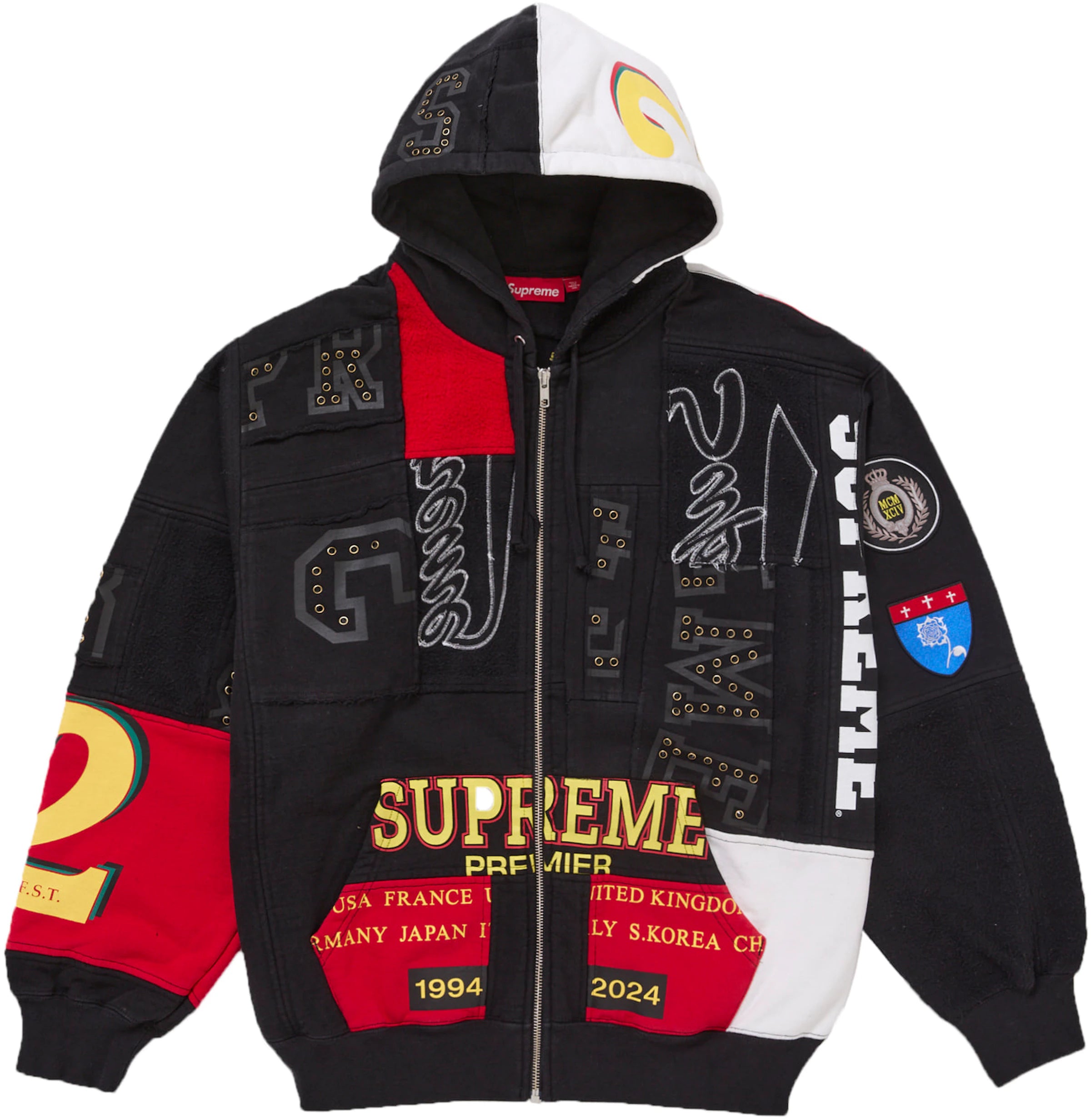Supreme Patchwork Zip Up Hooded Sweatshirt (SS25) Black