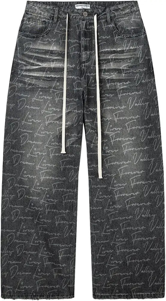 Vale Forever Washed Grey Script Denim