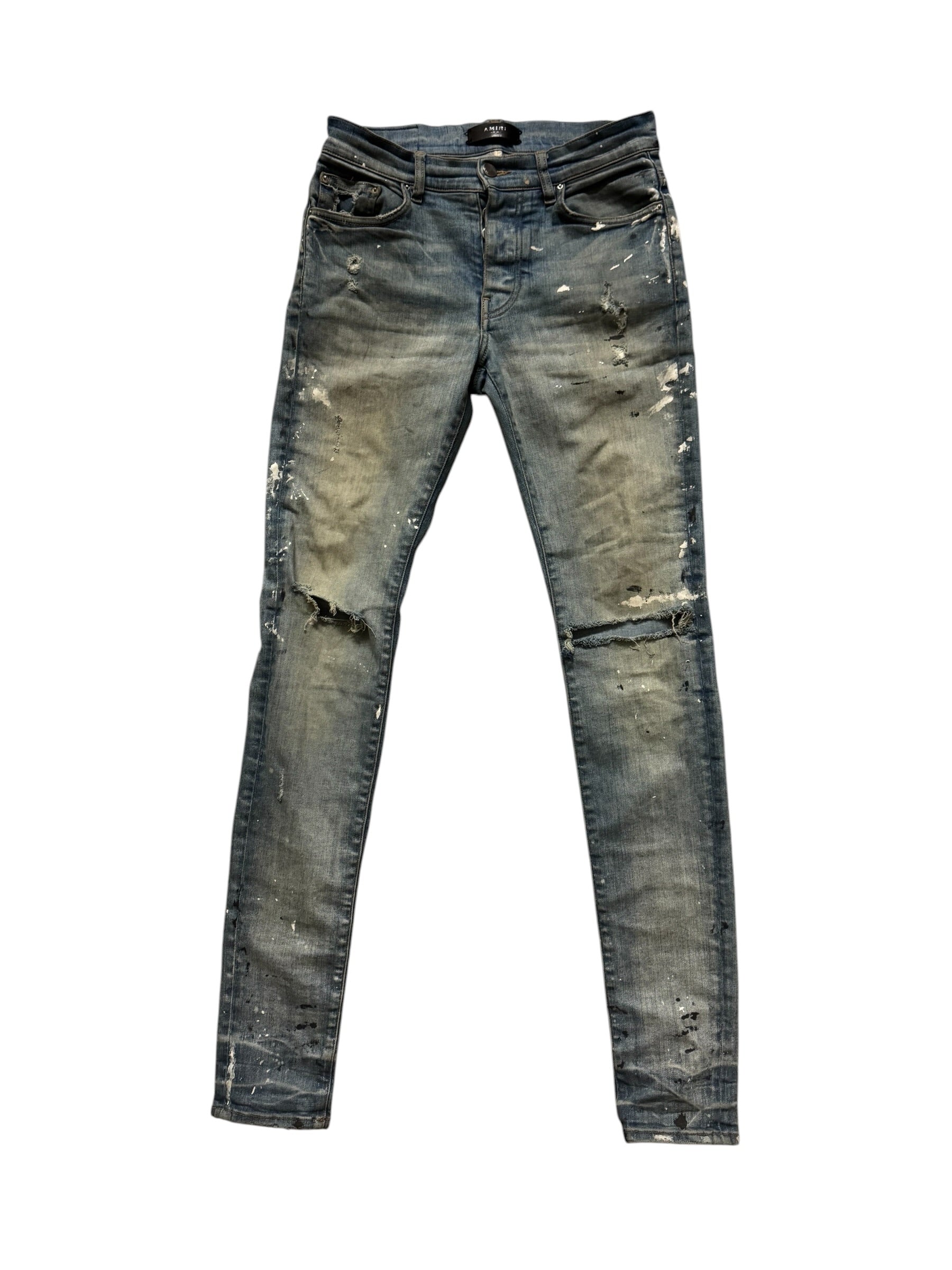 Amiri Paint Splatter Blue Denim