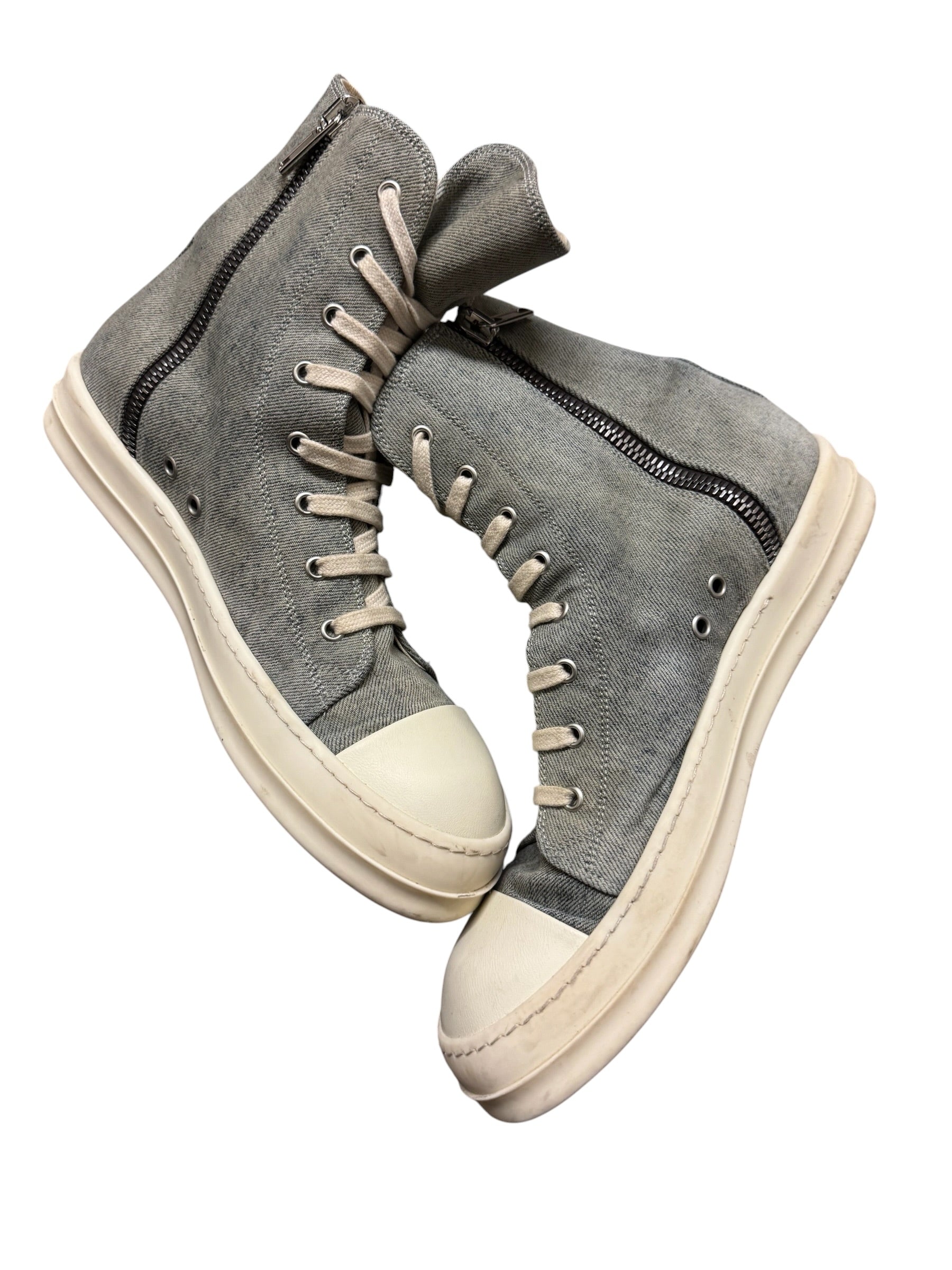 Rick Owens Distressed Denim Ramone High Sneaker