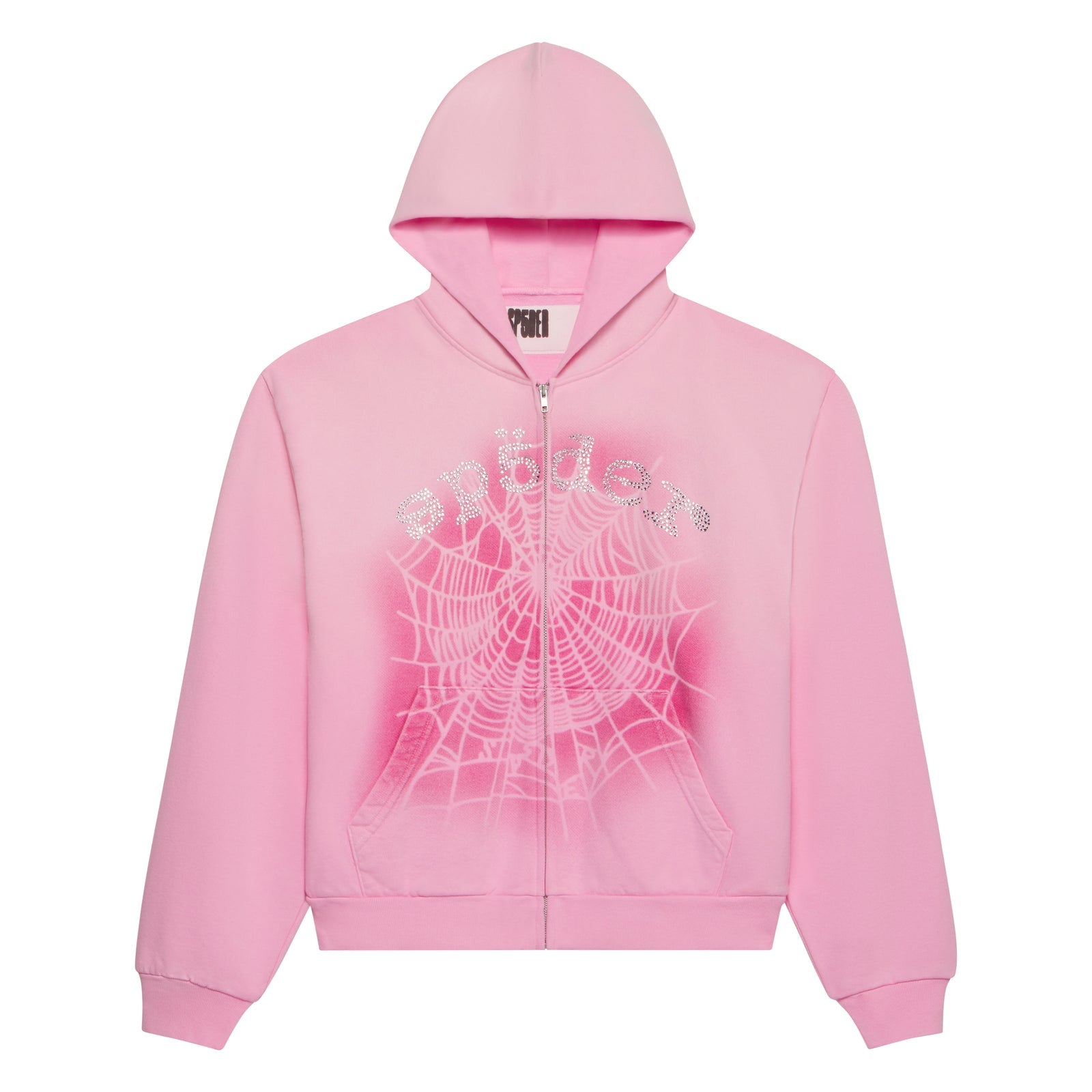 Sp5der OG Web V2 Spray Zip Hoodie Light Pink