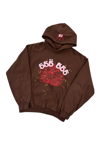 Sp5der Angel Number Hoodie Brown