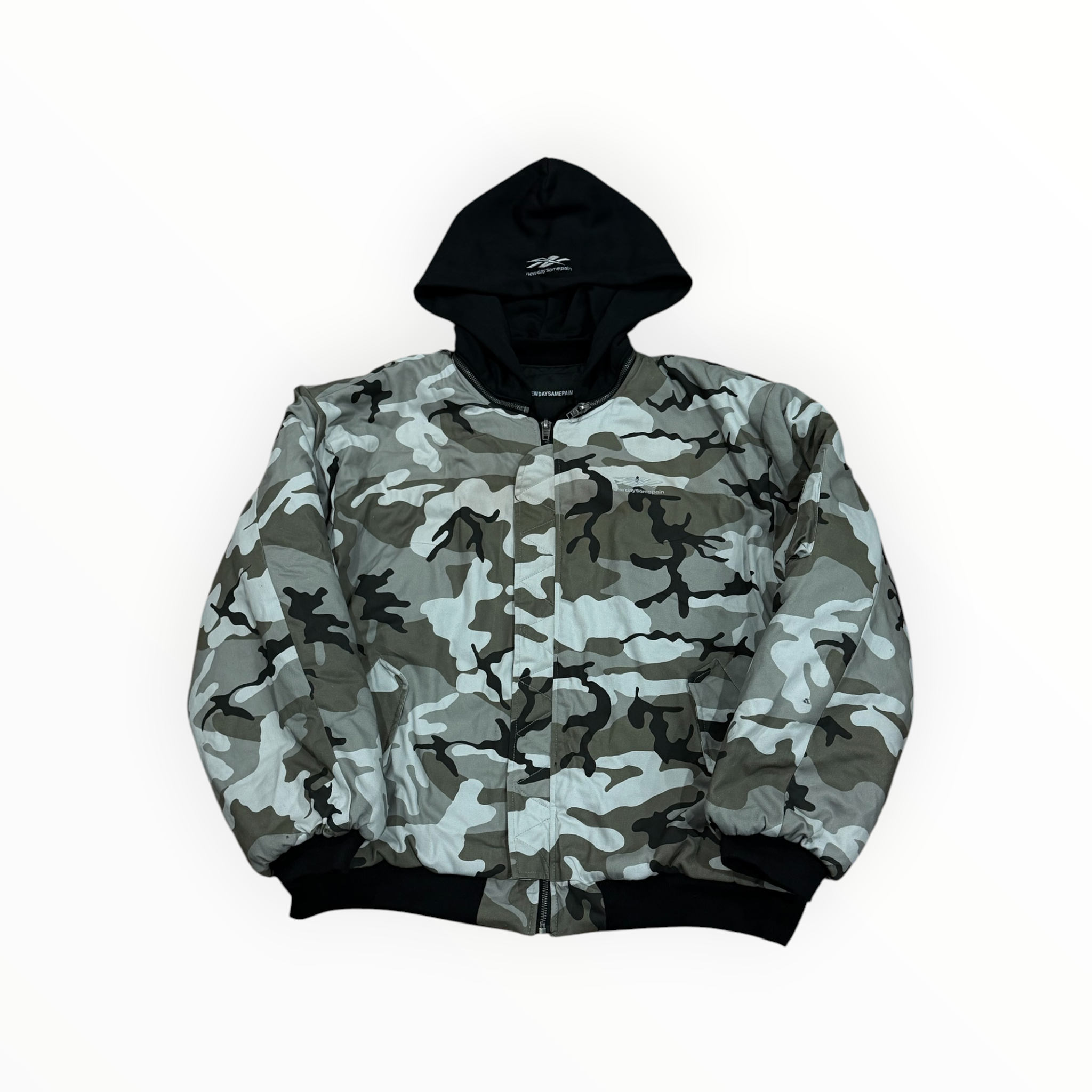 New Day Same Pain Bomber Jacket Snow Camo